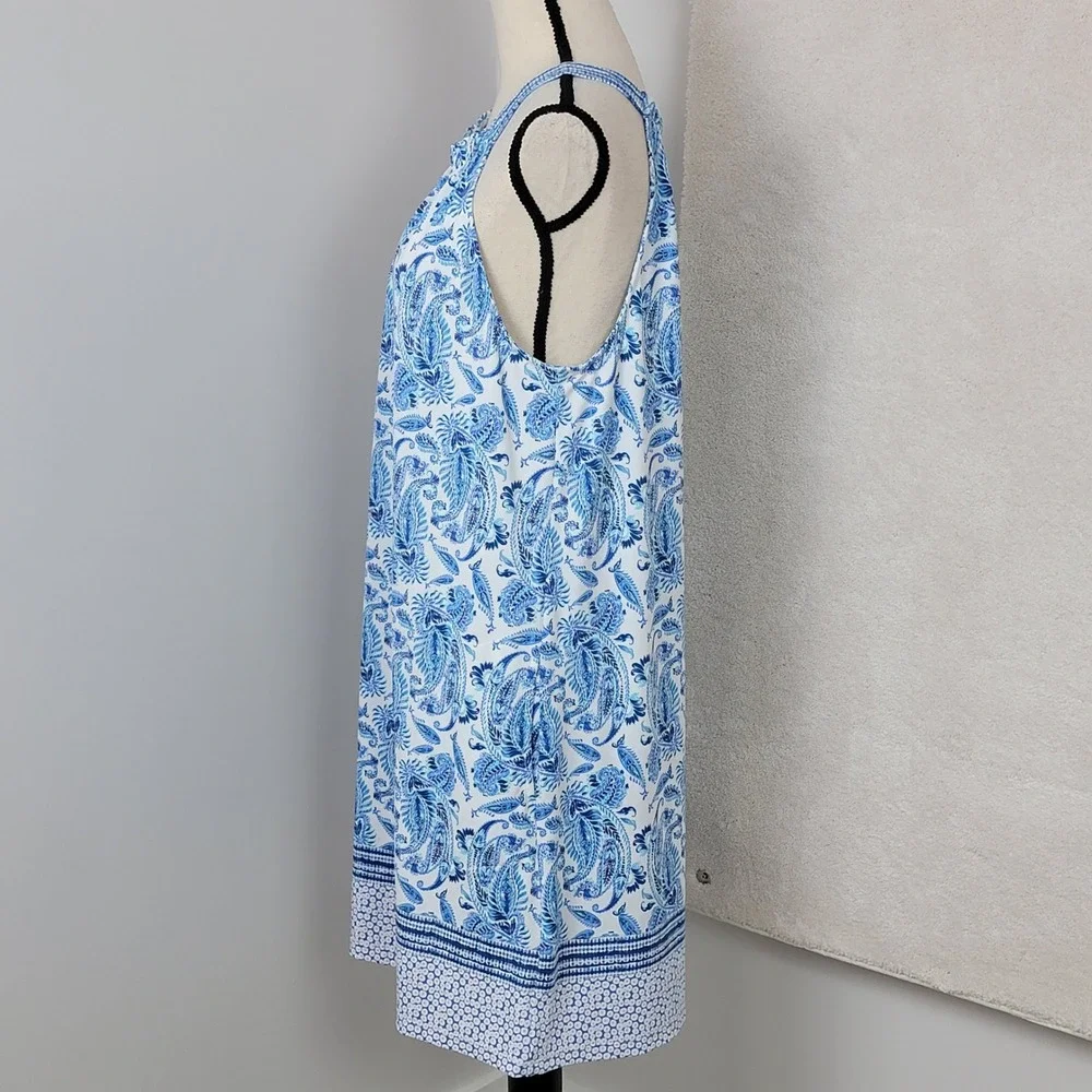 Cabana Life Women's L Blue White Paisley Sleeveless Halter Shift Travel Dress - Picture 8 of 12